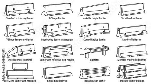 Slika na platnu Construction Barriers and Traffic Control Devices Collection - Vector Illustrati