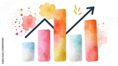 Economy macro trend analysis theme side view water color colored pastel flat design. 