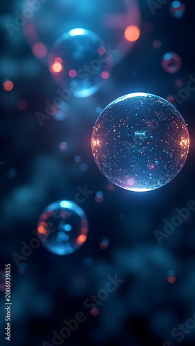 Seamless gradient waves with iridescent highlights & floating crystal spheres glowing cores & minimalist silver black gradient & cyberpunk glitch waves neon distortion


