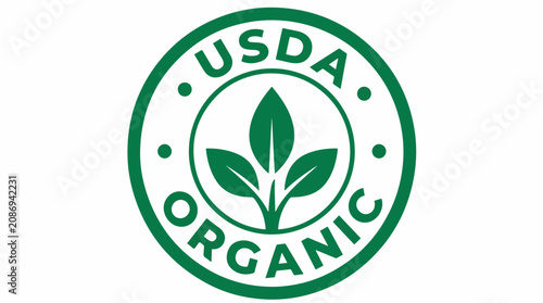 Billede på lærred Green circular usda organic seal vector illustration featuring three stylized le