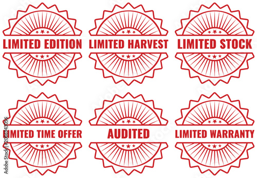Tableau sur toile Six decorative red circular stamps conveying limited availability and exclusive