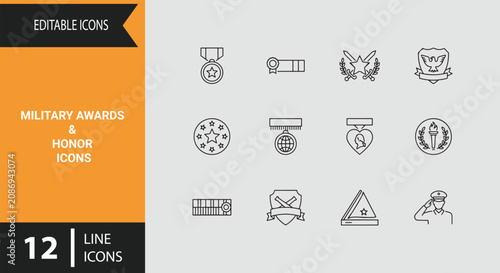 Canvastavla Military Awards And Honor Outline Icon Set For Commemorative Army Badges Officer