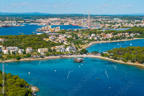 Photography Drone aerial view of Pula harbor and Adriatic coastline in Croatia