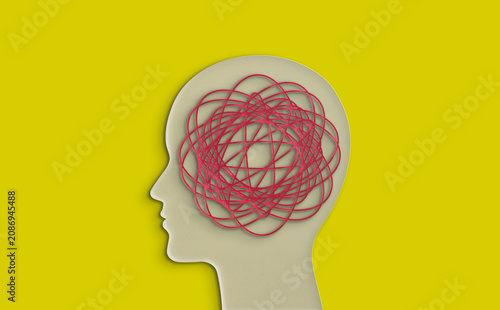 Mental Overload Abstract Thinking Concept with Paper Cut Head Silhouette and Scribble Illustration