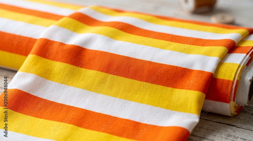Fototapeta premium Vibrant striped fabric with classic candy corn colors for creative projects