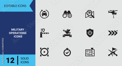 Obraz na plátně Military Operations Icons Solid Icon Set Displaying Tactical Combat Strategy War