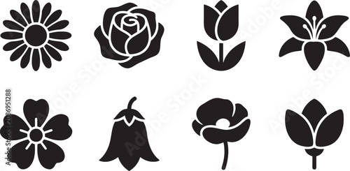 Foto Set of classic single flower heads including rose tulip daisy and lily