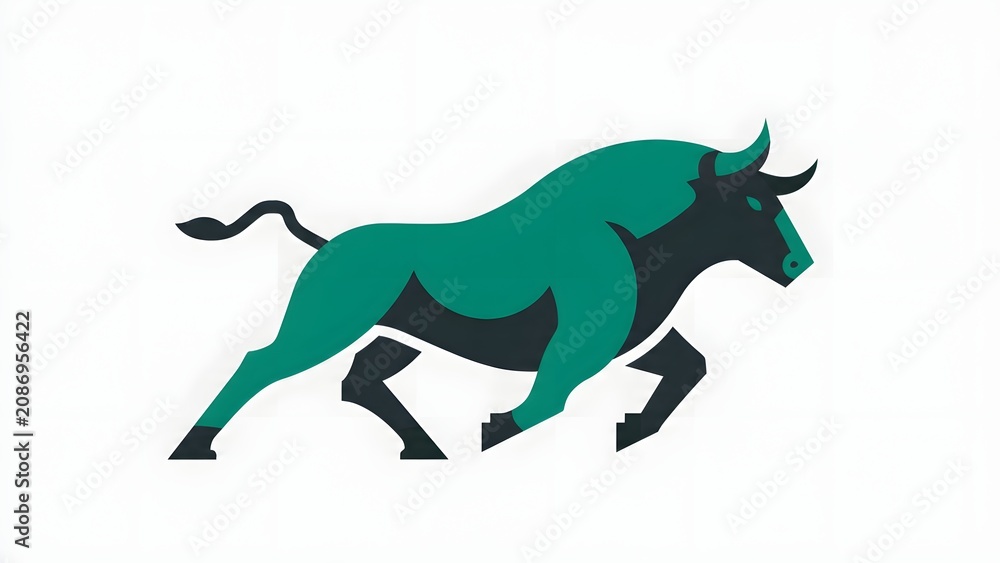 Fototapeta premium Stylized green and black bull illustration on white background