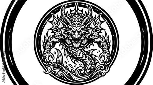 Bild auf Leinwand Mythical Sea Dragon Creature, Fierce Marine Beast, Water Monster Icon