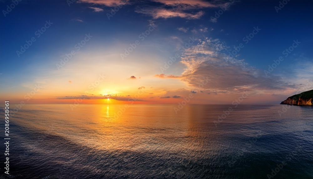 Obraz premium Panorama Of Beutiful Orange Sunset On The Calm Sea