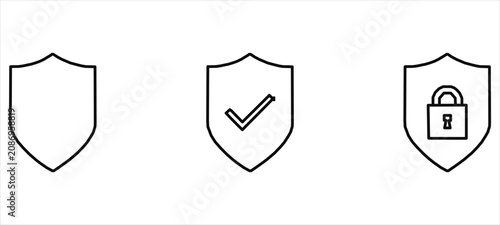 Security Shield Icon Set – Protection, Verified, Lock, Privacy & Cybersecurity Outline Vector Icons