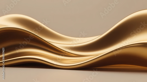 Flowing golden silk waves on beige background