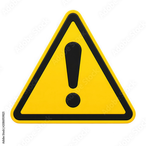 Yellow triangle warning sign with black exclamation mark isolated on transparent background