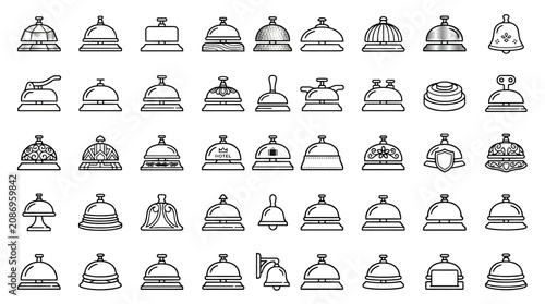 Hotel Reception Service Bell Vector Icons Set Featuring Concierge Front Desk Call Bells for Hospitality Customer Service and Reception Design