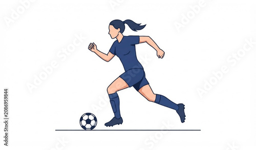 Photos Female soccer player sprint dribbling football isolated on white background flat