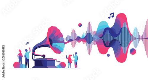 People listening to music sound wave.