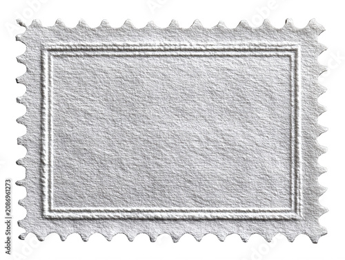 Empty white postage stamp with textured paper surface isolated on a transparent background for graphic design