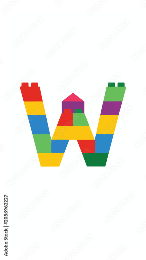 Obraz premium Colorful Lego bricks forming a large letter W on a white background for creative and educational use
