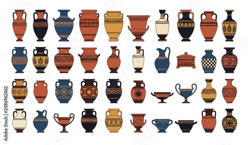 Bild auf Leinwand Historical Pottery and Ancient Vase Vector Illustration Collection