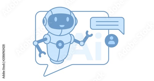 AI robot, artificial intelligence, chatbot, digital assistant technology - 4k video animation with alpha channel, animated scene with blue robot character