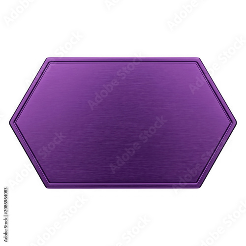 Purple hexagonal metal plate with a brushed finish and border isolated on transparent background