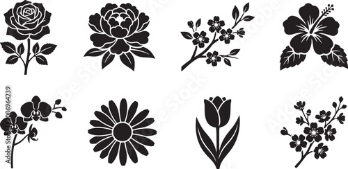 Lush spring blossoms and flowering branches silhouette collection for textures