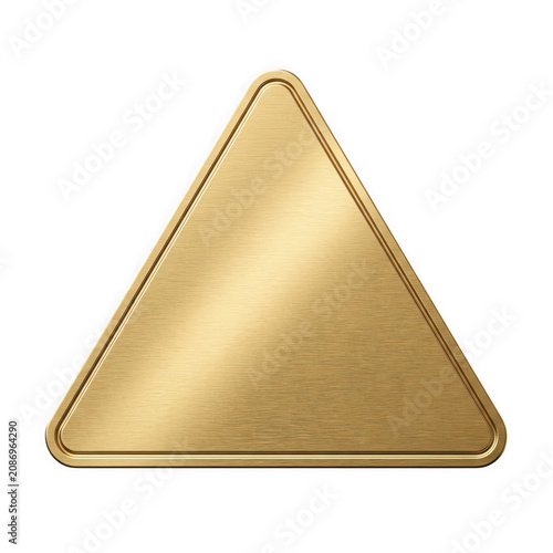 Golden triangle shaped metal plate on transparent background