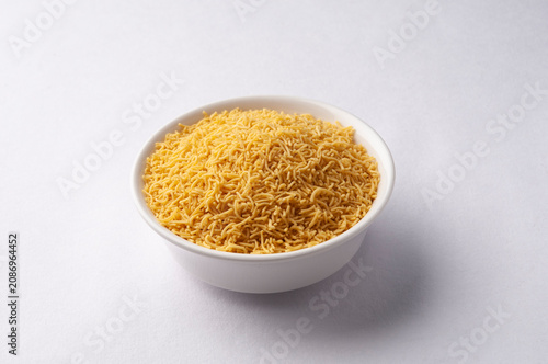 Barik Sev or sev an important ingredient of chat in India, made from gram flour or besan