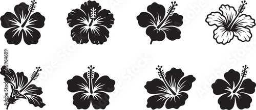 Tableau sur toile Tropical hibiscus flower heads silhouette collection for summer fashion textiles