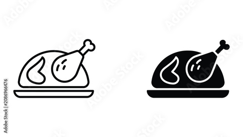 Fotografie Professional Minimal Vector Icon Roasted chicken on a platter vector icon outlin