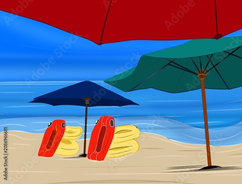 Beach umbrellas in summer