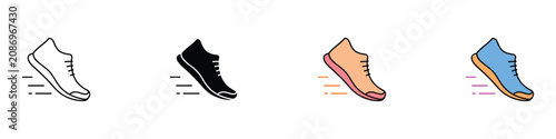 Obraz na plátně Running shoes fitness workout training sneaker icon set with fast speed motion lines