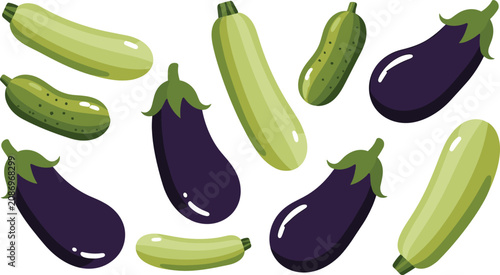 Foto Eggplant and zucchini vector illustration collection featuring fresh purple aube