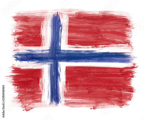 Hand-painted Norway flag with dynamic ink brushstrokes, isolated on transparent background, bold artistic patriotic illustration.