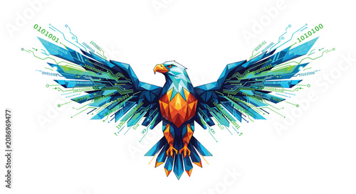 Vibrant colorful eagle in flight.
