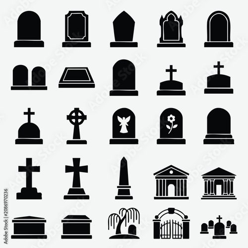 Konstfotografi Collection of cemetery and gravestone icons with cemetery gravestone tombstone h