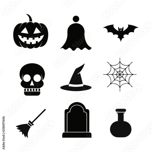 Premium Minimalist Halloween Icon Pack with Nine Classic Spooky Icons Vector Illustration

