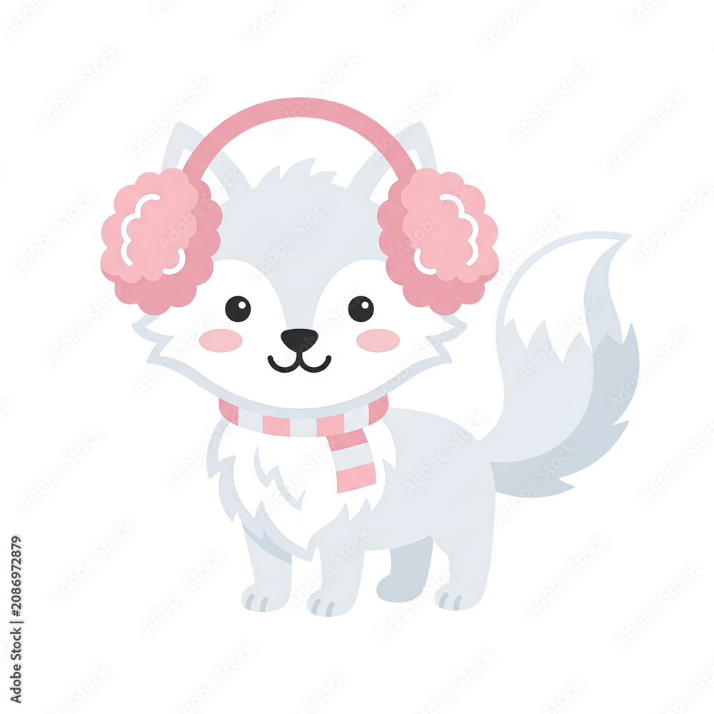Fototapeta premium Ultra Flat Arctic Fox Winter Earmuffs Character Vector