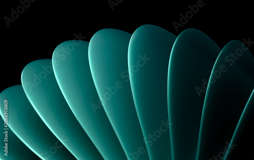 Close Up 3D Render of Deep Teal Curved Blade Layers Filling Entire Frame as Abstract Backdrop