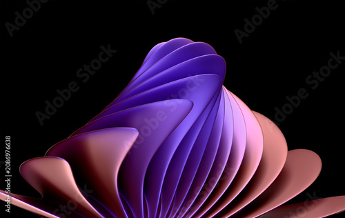 Elegant 3D Render of Violet Mauve Layered Petal Fan Structure with Warm Gradient on Black Backdrop