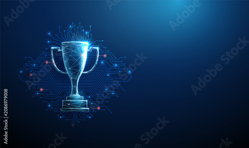 Konstfotografi 3D blue sport cup with circuit lines