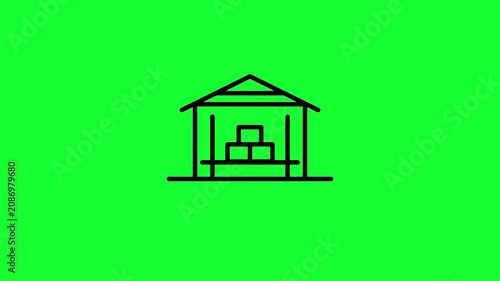 Warehouse storage icon looping animation on green background
