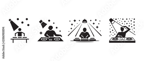 Fotografie DJ performing music at a nightclub event with stage lighting vector illustration set
