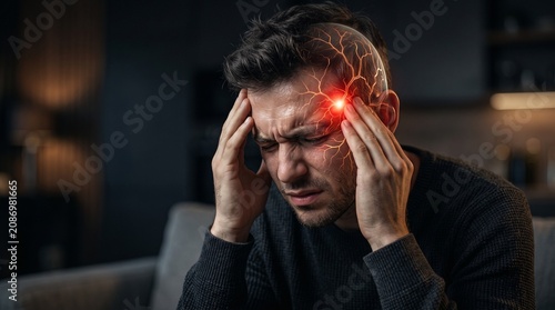 Man suffering from severe headache