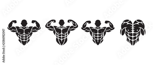 Quadro su tela Muscular bodybuilder silhouettes posing in a gym setting with a bold graphic illustration style
