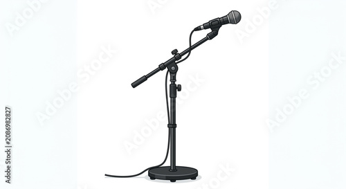 Professional studio microphone on adjustable stand isolated on white background