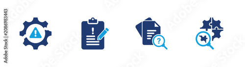 Incident reporting icon set. incident, report, investigation, resolution, safety. solid style icon collection