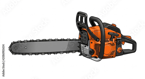 Orange industrial petrol chainsaw power tool isolated on white background