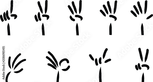 Set of human finger and hand silhouettes in various poses