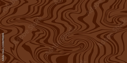 Abstract brown psychedelic waves print background. 1970s trippy seamless pattern. Marble acrylic swirl pattern. Coffee or chocolate liquid texture.